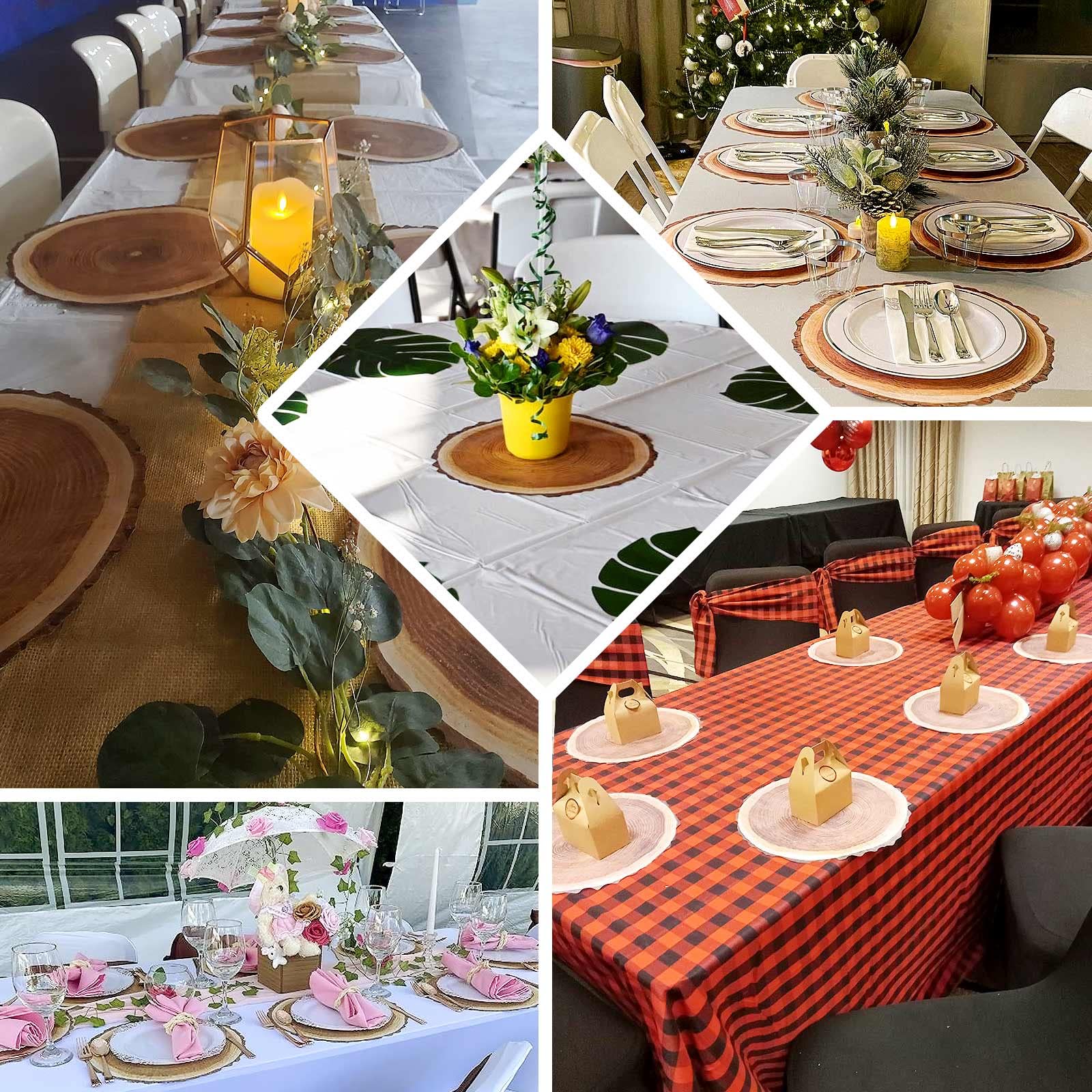 Tableclothsfactory 6 Pack | 13" Rustic Natural Wood Slice Design Disposable Serving Trays, Round Farmhouse Paper Charger Plates - Image 5