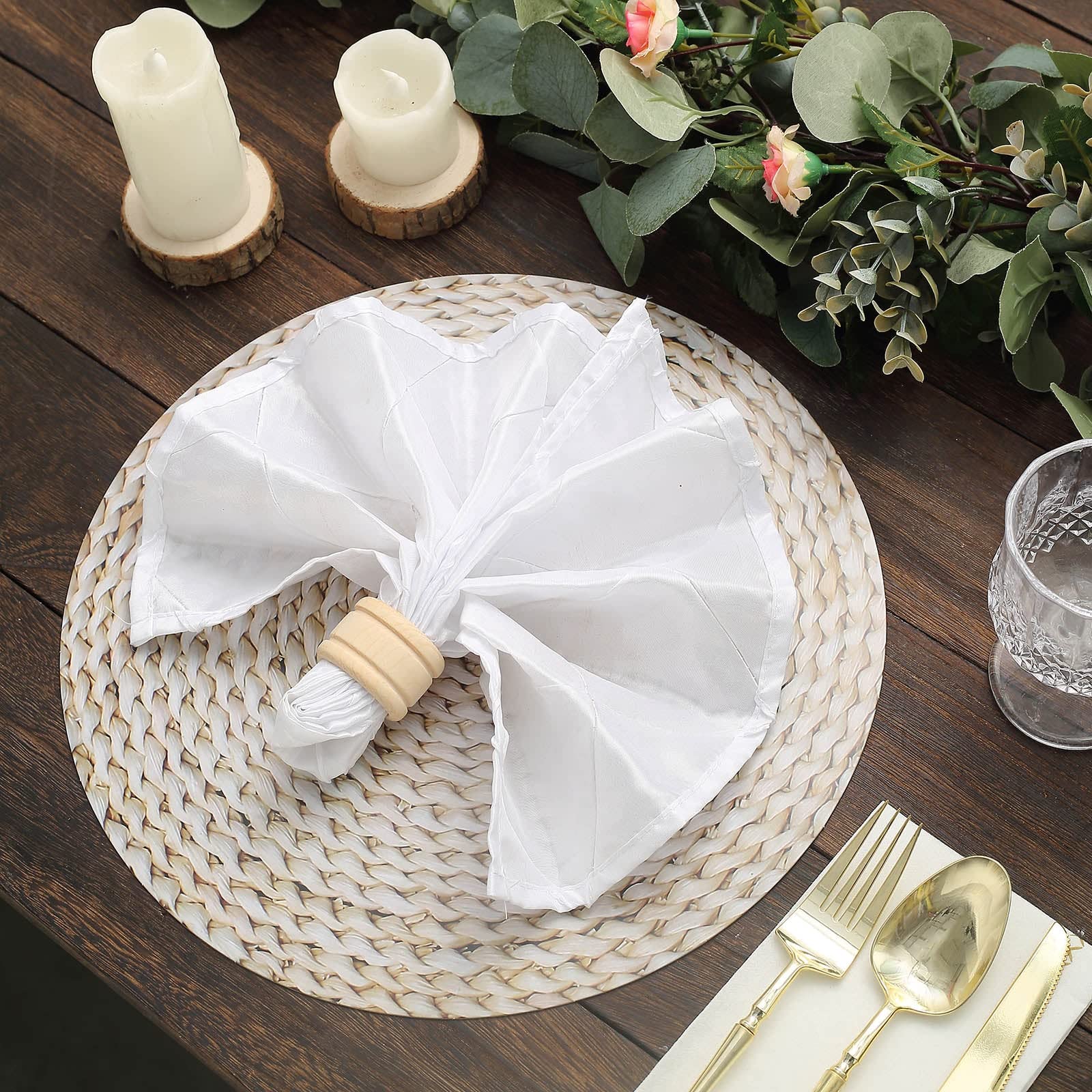 Tableclothsfactory 6 Pack | 13" Wheat Woven Rattan Design Disposable Serving Trays, Round Paper Charger Plates - Image 7