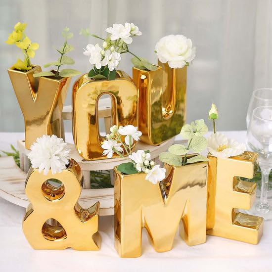 Tableclothsfactory 6" Shiny Gold Plated Ceramic Letter O Sculpture Flower Vase, Bud Planter Pot Table Centerpiece - Image 9