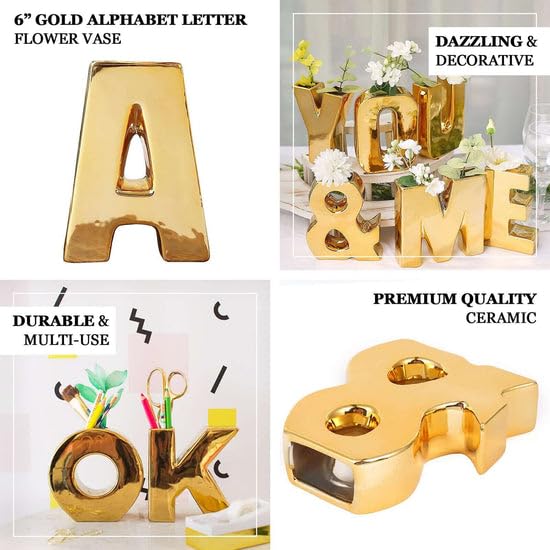 Tableclothsfactory 6" Shiny Gold Plated Ceramic Letter O Sculpture Flower Vase, Bud Planter Pot Table Centerpiece - Image 4