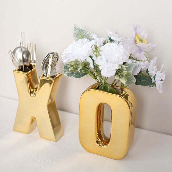 Tableclothsfactory 6" Shiny Gold Plated Ceramic Letter O Sculpture Flower Vase, Bud Planter Pot Table Centerpiece - Image 7