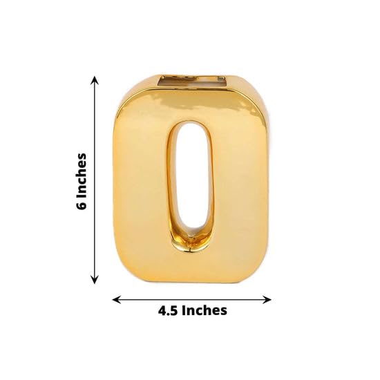 Tableclothsfactory 6" Shiny Gold Plated Ceramic Letter O Sculpture Flower Vase, Bud Planter Pot Table Centerpiece - Image 3