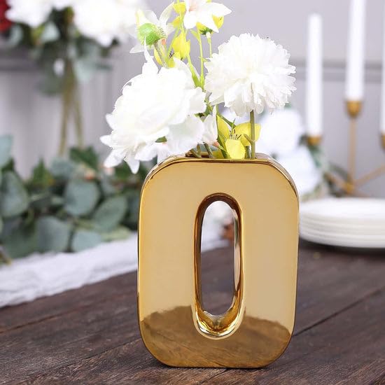 Tableclothsfactory 6" Shiny Gold Plated Ceramic Letter O Sculpture Flower Vase, Bud Planter Pot Table Centerpiece - Image 6
