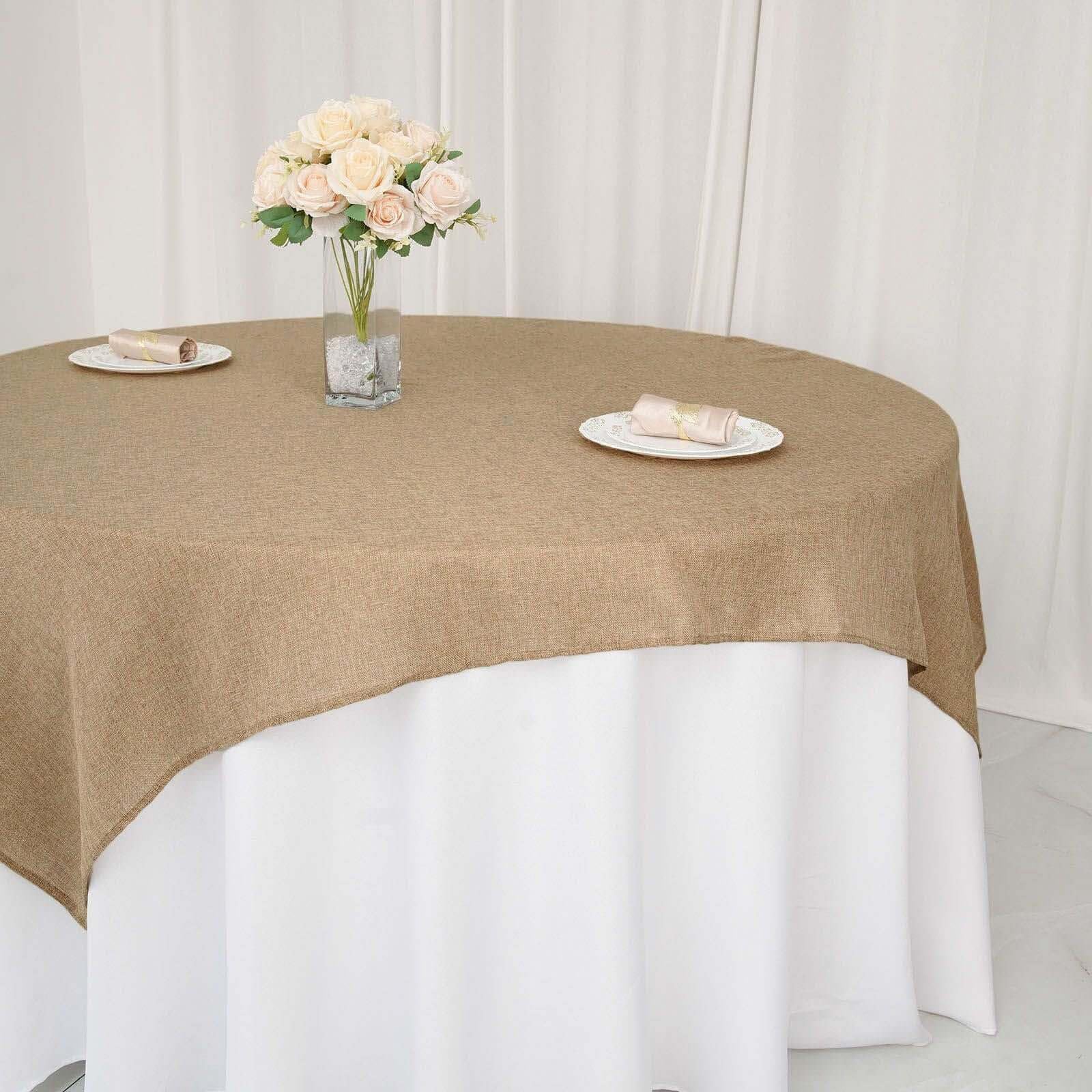 Tableclothsfactory 72" Natural Jute Faux Burlap Square Table Overlay | Boho Chic Decor - Image 3