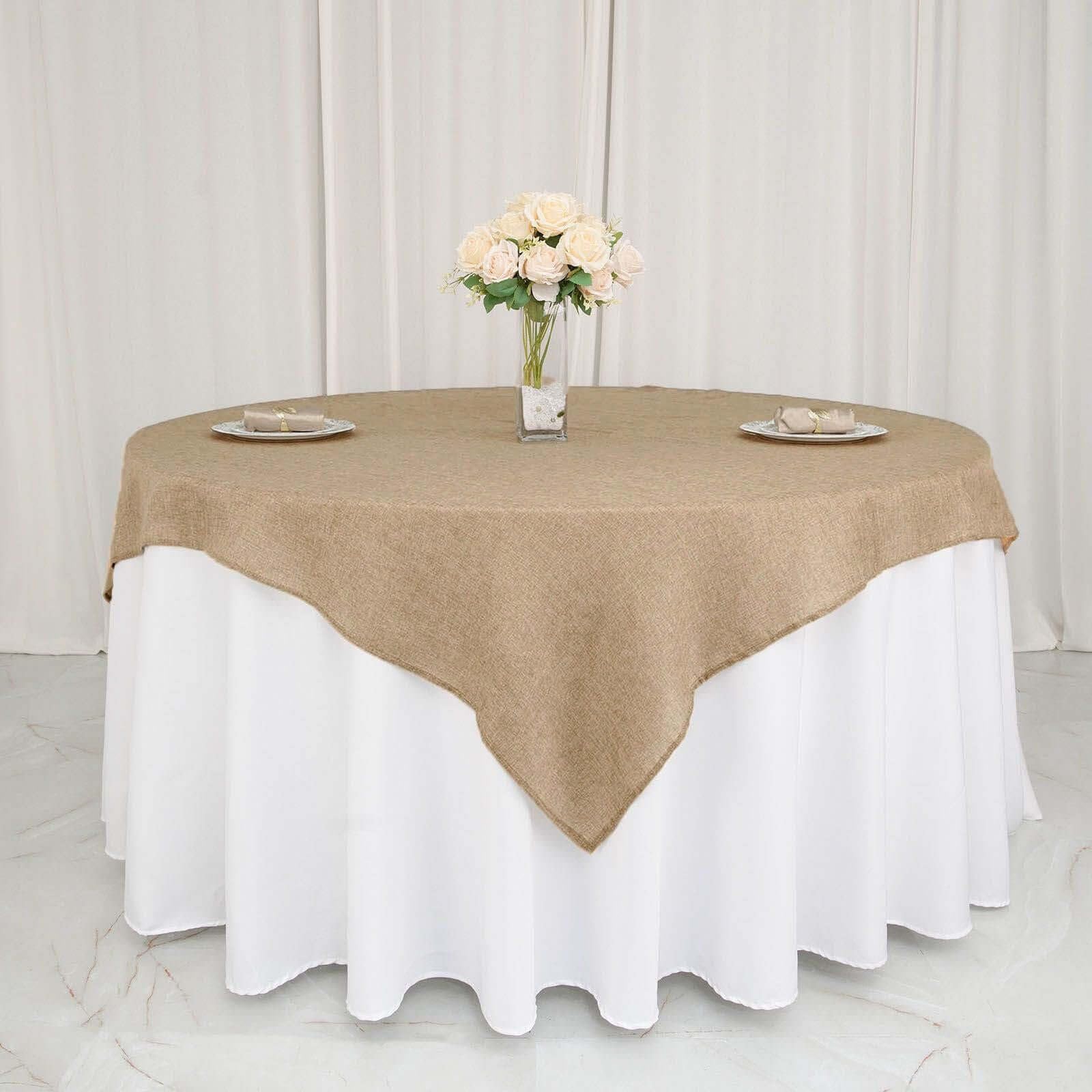 Tableclothsfactory 72" Natural Jute Faux Burlap Square Table Overlay | Boho Chic Decor - Image 4