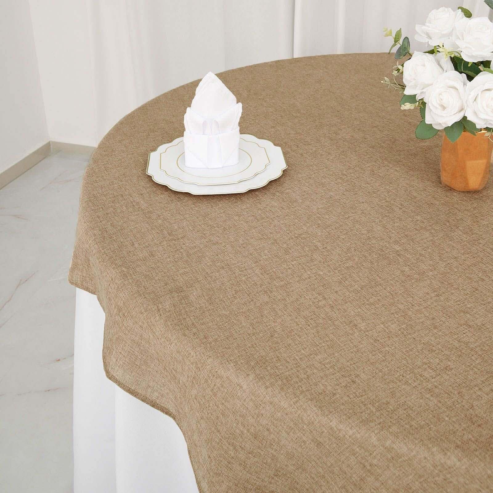 Tableclothsfactory 72" Natural Jute Faux Burlap Square Table Overlay | Boho Chic Decor - Image 5
