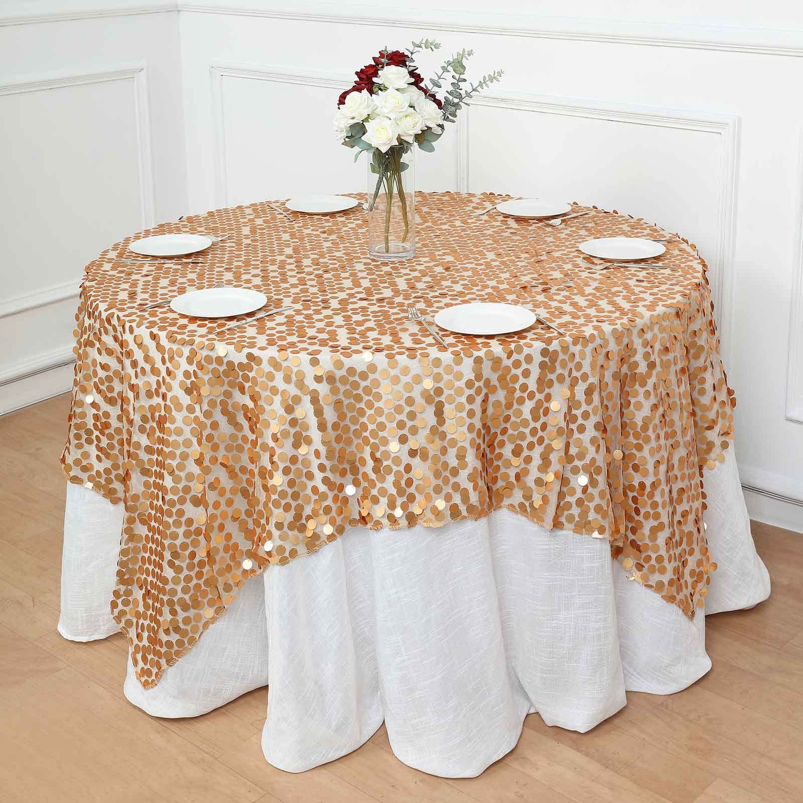 Tableclothsfactory 72" Premium Big Payette Sequin Overlay for Wedding Banquet Catering Party Table Decorations-Matte Champagne - Image 6