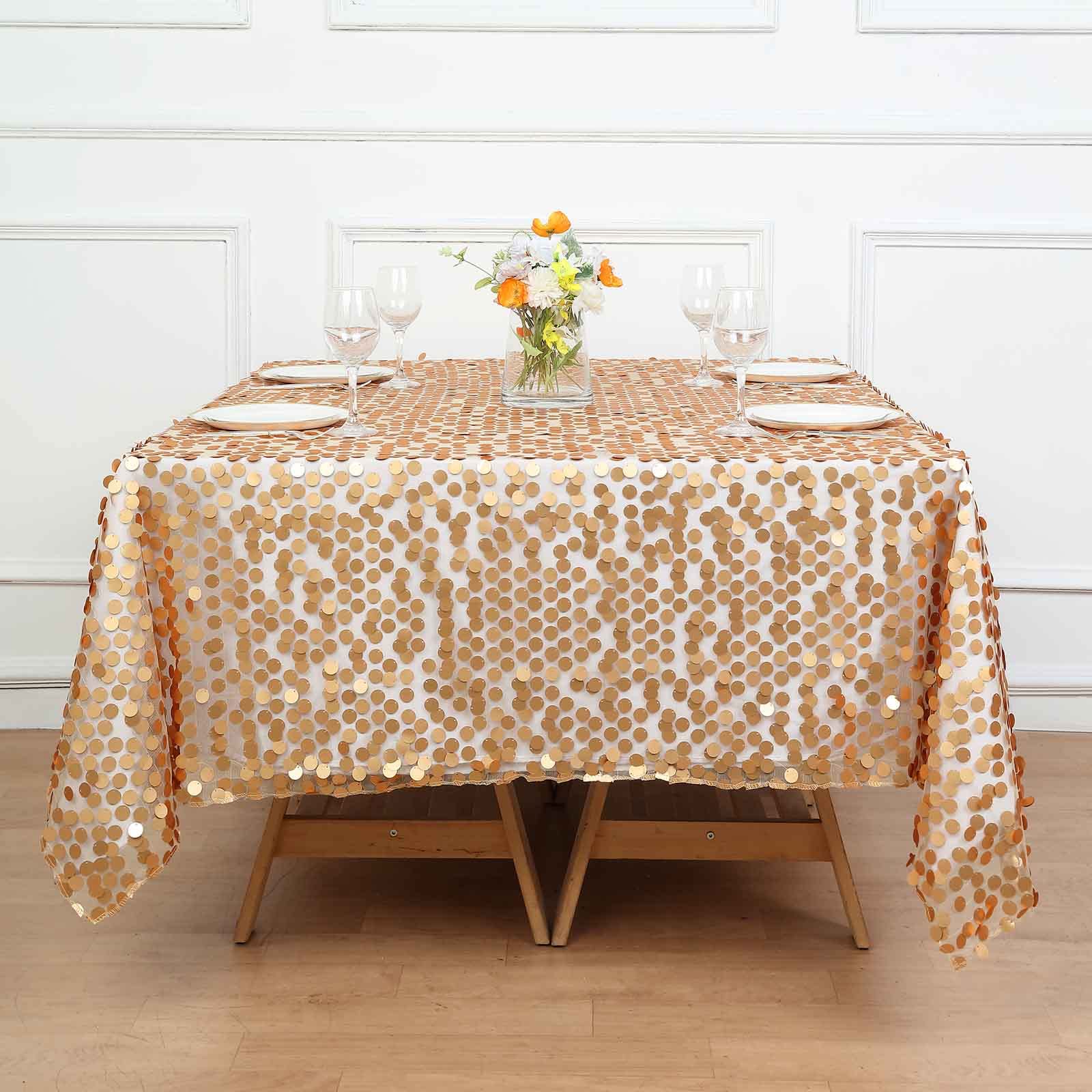 Tableclothsfactory 72" Premium Big Payette Sequin Overlay for Wedding Banquet Catering Party Table Decorations-Matte Champagne - Image 7