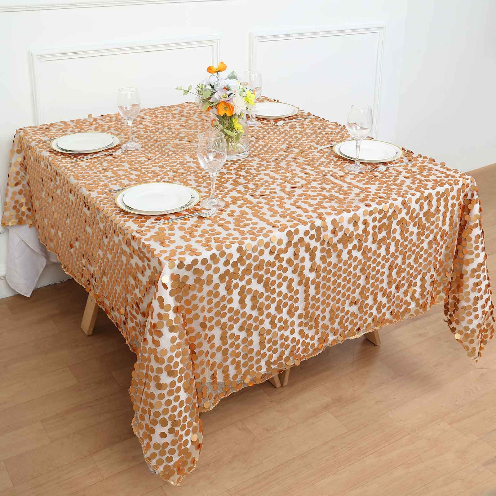 Tableclothsfactory 72" Premium Big Payette Sequin Overlay for Wedding Banquet Catering Party Table Decorations-Matte Champagne - Image 8