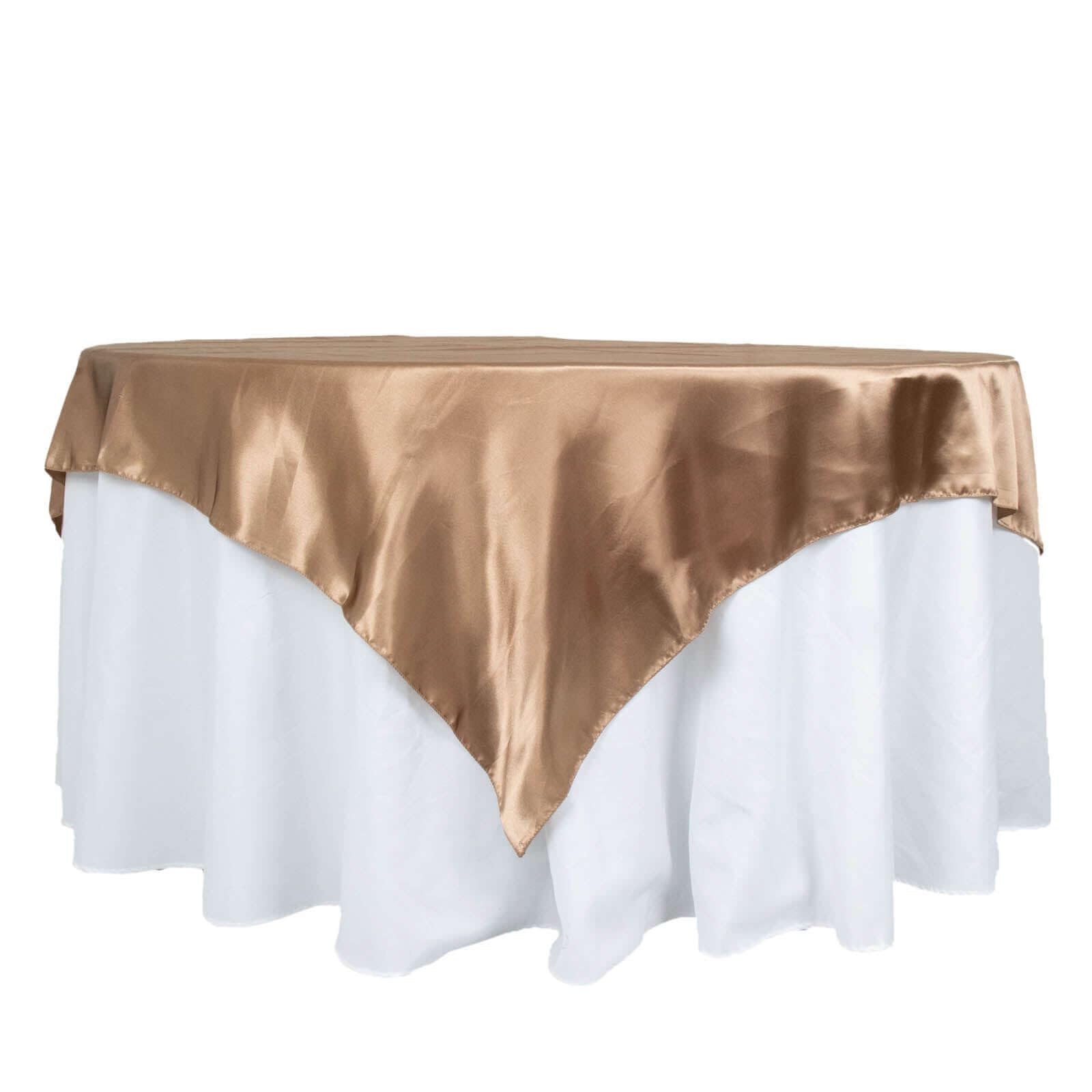 Tableclothsfactory 72" Satin Square Tablecloth Overlay for Wedding Catering Party Table Decorations Tablecloth Cover - Taupe - Image 3