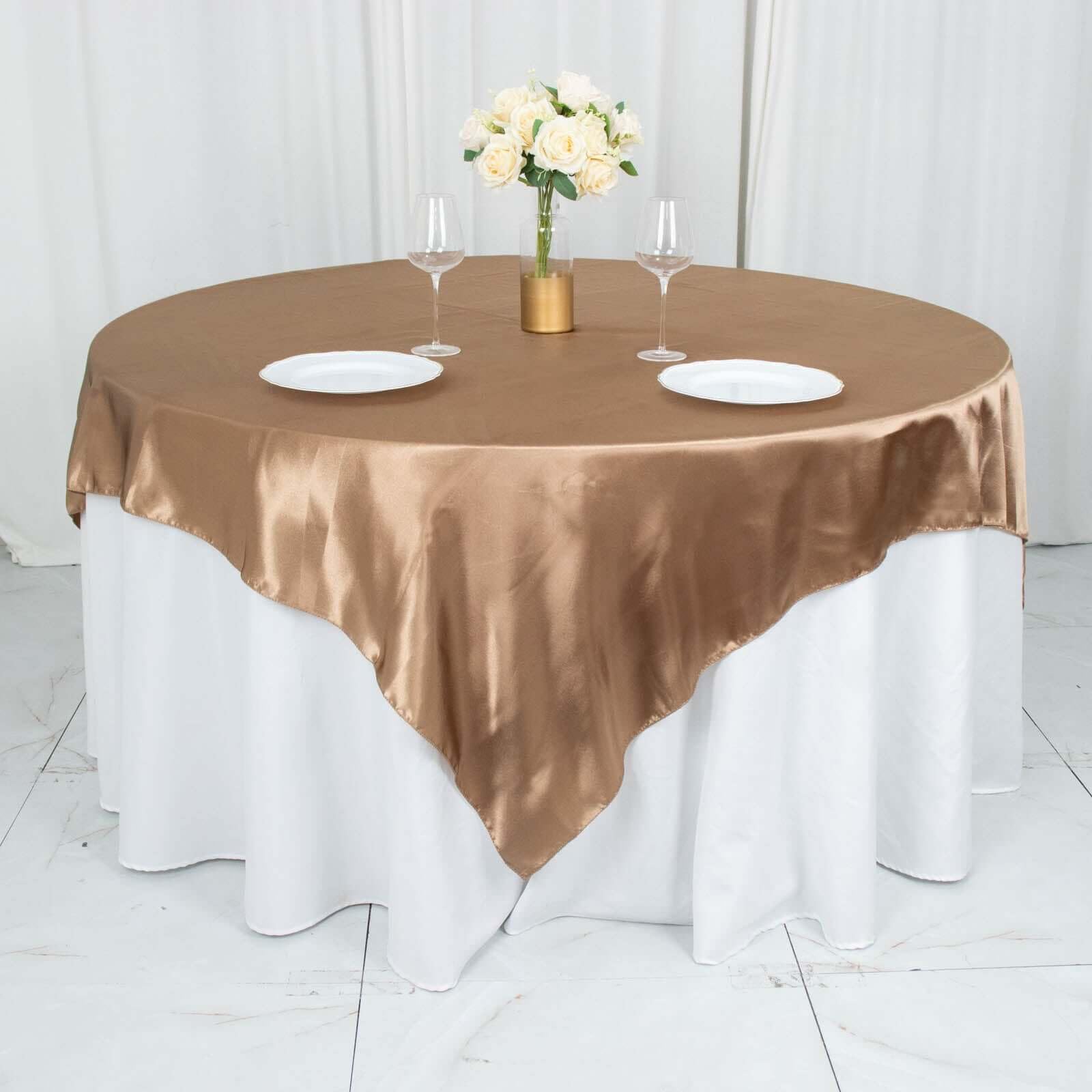 Tableclothsfactory 72" Satin Square Tablecloth Overlay for Wedding Catering Party Table Decorations Tablecloth Cover - Taupe - Image 8