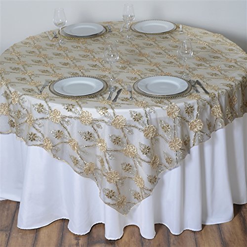 TABLECLOTHSFACTORY 72" x 72" Extravagant Fashionista Style Table Table Overlay - Champagne Lace Netting (Table Toppers) - Image 3