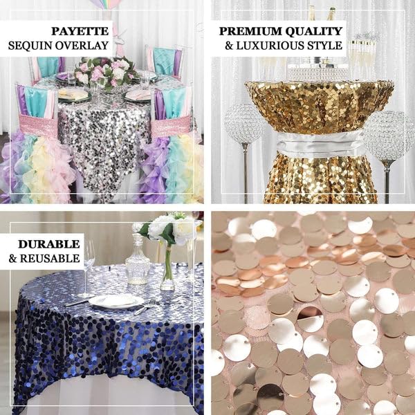 Tableclothsfactory 72" x 72" Iridescent Blue Premium Big Payette Sequin Overlay Table Cover Party Supplies for Baby Shower Tablecloth, Wedding Birthday Party, Banquet Decor - Image 4