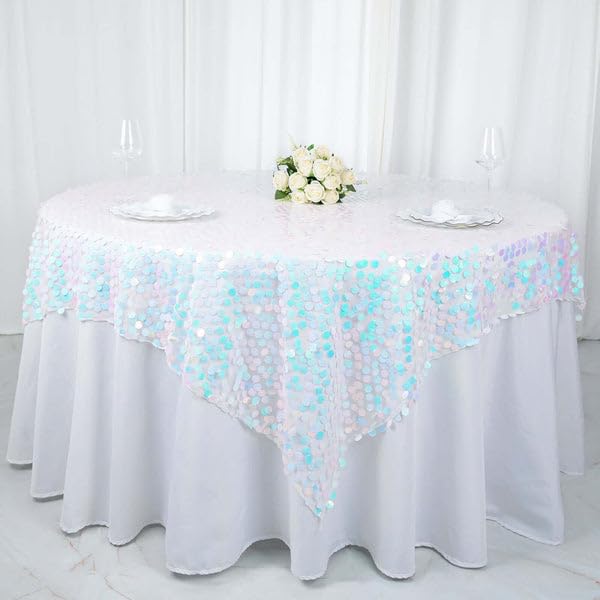 Tableclothsfactory 72" x 72" Iridescent Blue Premium Big Payette Sequin Overlay Table Cover Party Supplies for Baby Shower Tablecloth, Wedding Birthday Party, Banquet Decor - Image 6