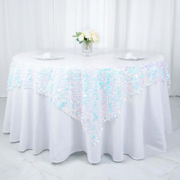 Tableclothsfactory 72" x 72" Iridescent Blue Premium Big Payette Sequin Overlay Table Cover Party Supplies for Baby Shower Tablecloth, Wedding Birthday Party, Banquet Decor - Image 7