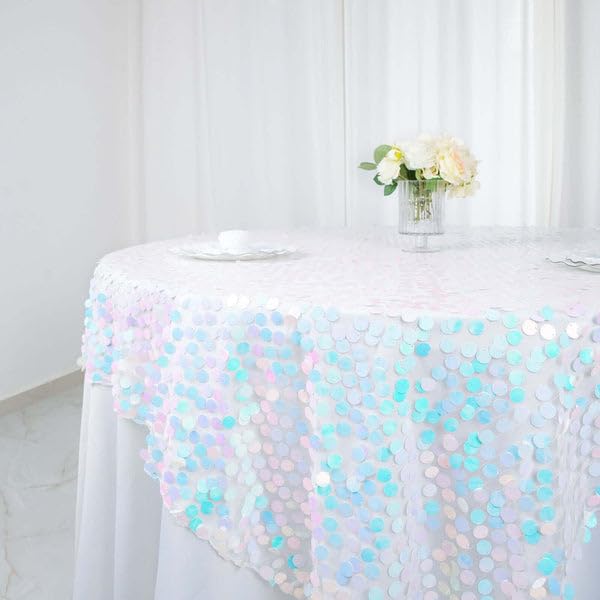 Tableclothsfactory 72" x 72" Iridescent Blue Premium Big Payette Sequin Overlay Table Cover Party Supplies for Baby Shower Tablecloth, Wedding Birthday Party, Banquet Decor - Image 8
