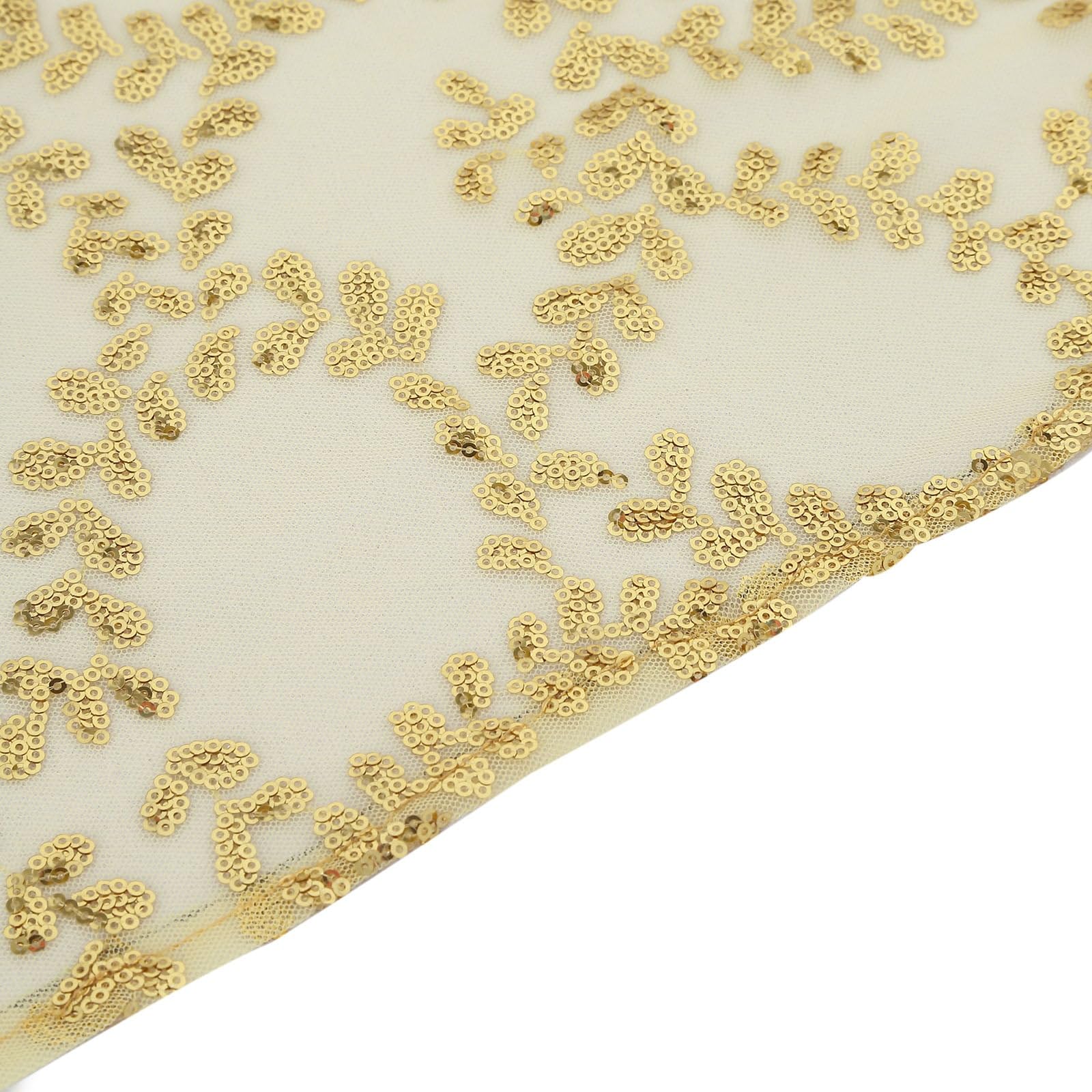 Tableclothsfactory 72"x72" Gold Sequin Leaf Embroidered Seamless Tulle Table Overlay, Square Sheer Table Topper - Image 8