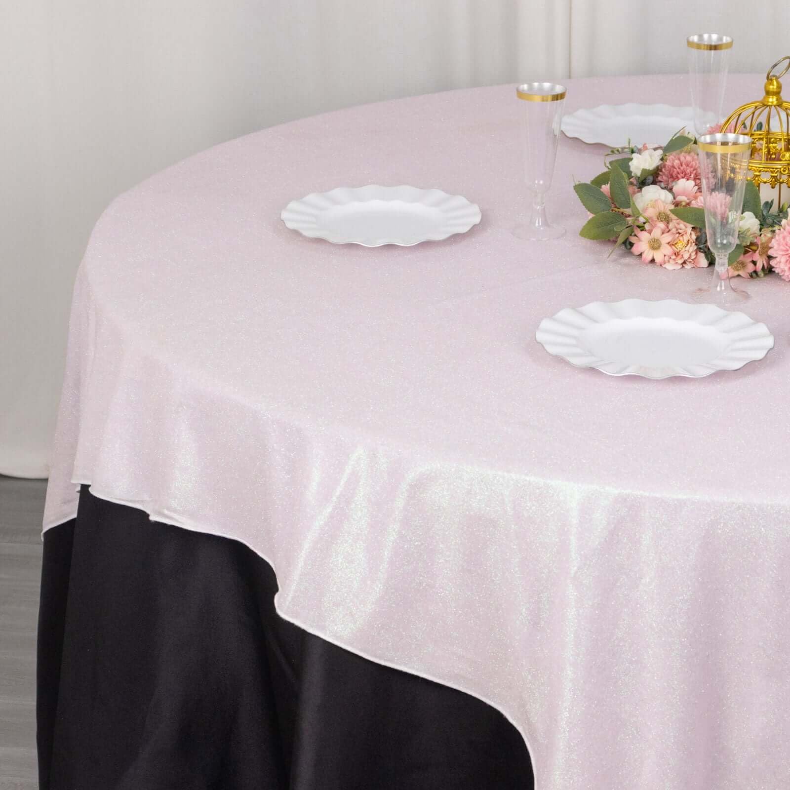 Tableclothsfactory 72"x72" Iridescent Glitter Sparkle Polyester Table Overlay, Shimmery Square Table Topper - Image 3
