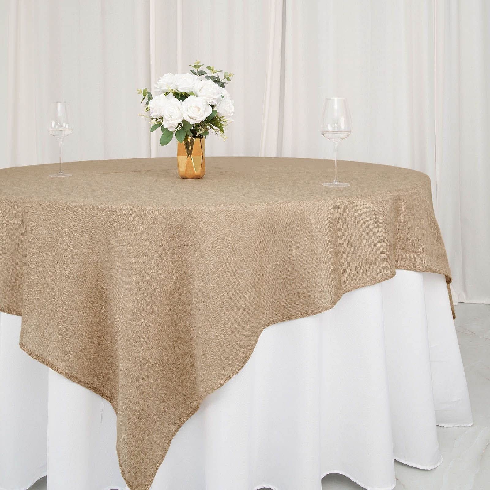 Tableclothsfactory 90" Natural Jute Faux Burlap Square Table Overlay | Boho Chic Decor - Image 5