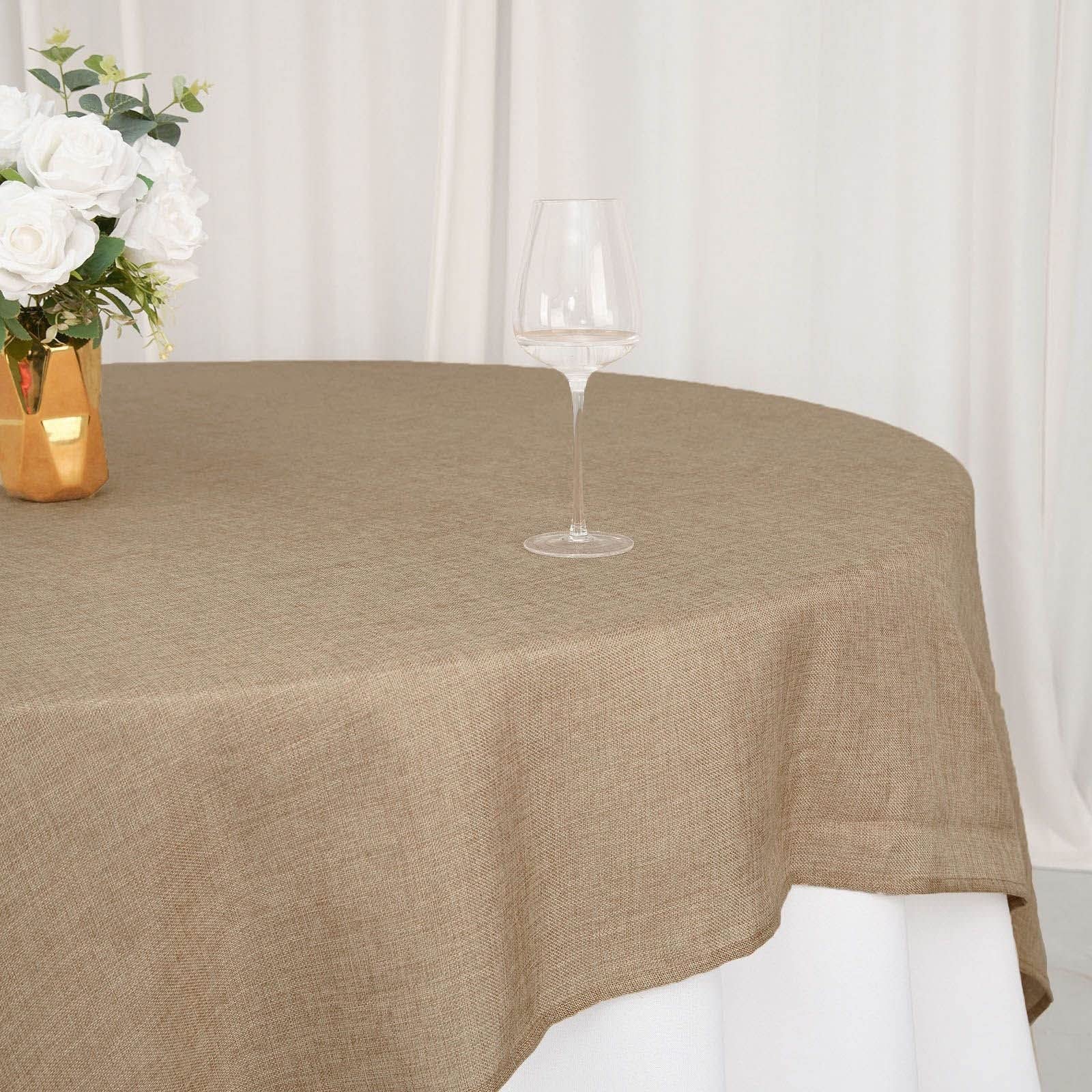 Tableclothsfactory 90" Natural Jute Faux Burlap Square Table Overlay | Boho Chic Decor - Image 6