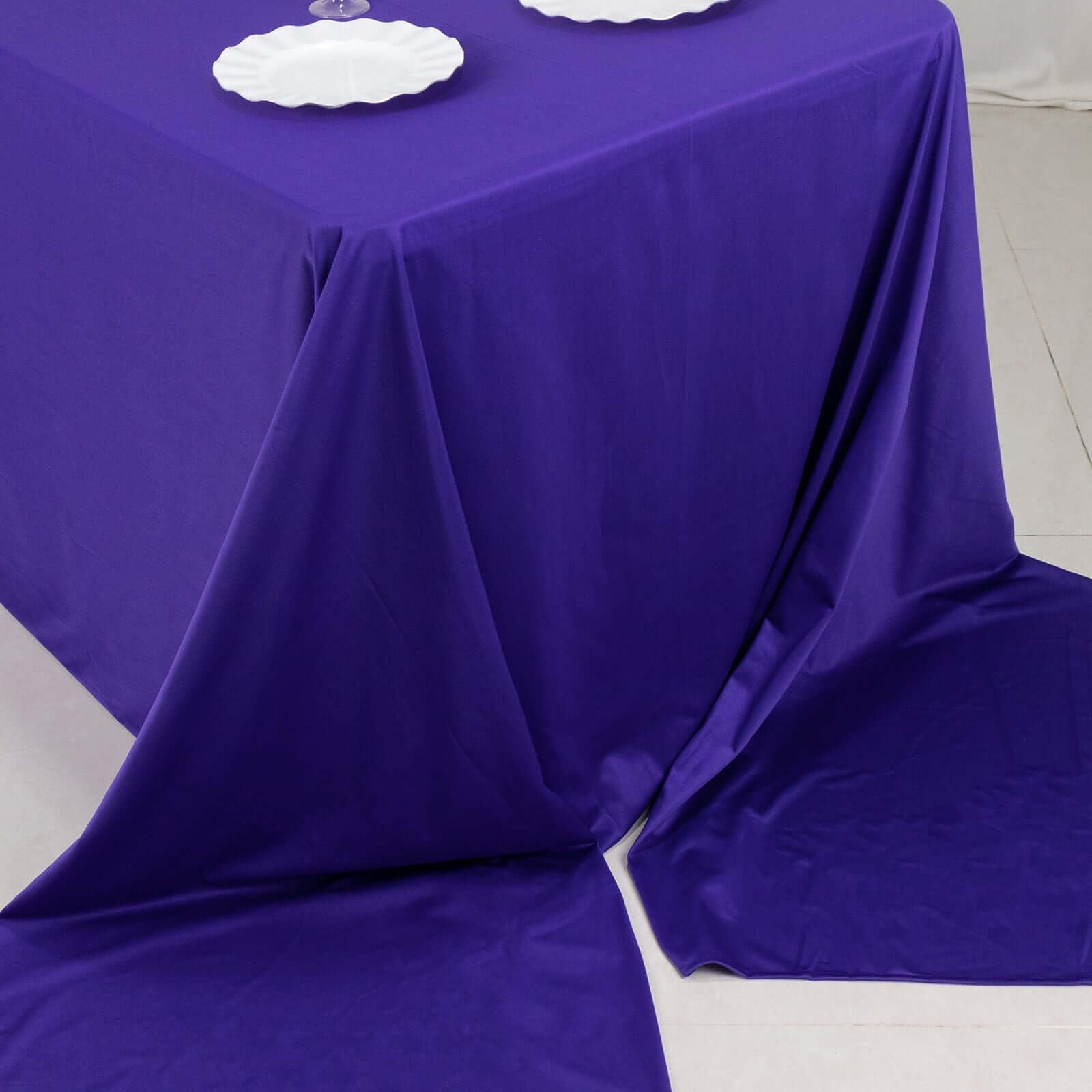Tableclothsfactory 90"x156" Purple Premium Scuba Rectangular Tablecloth, Wrinkle Free Polyester Seamless Tablecloth - Image 6