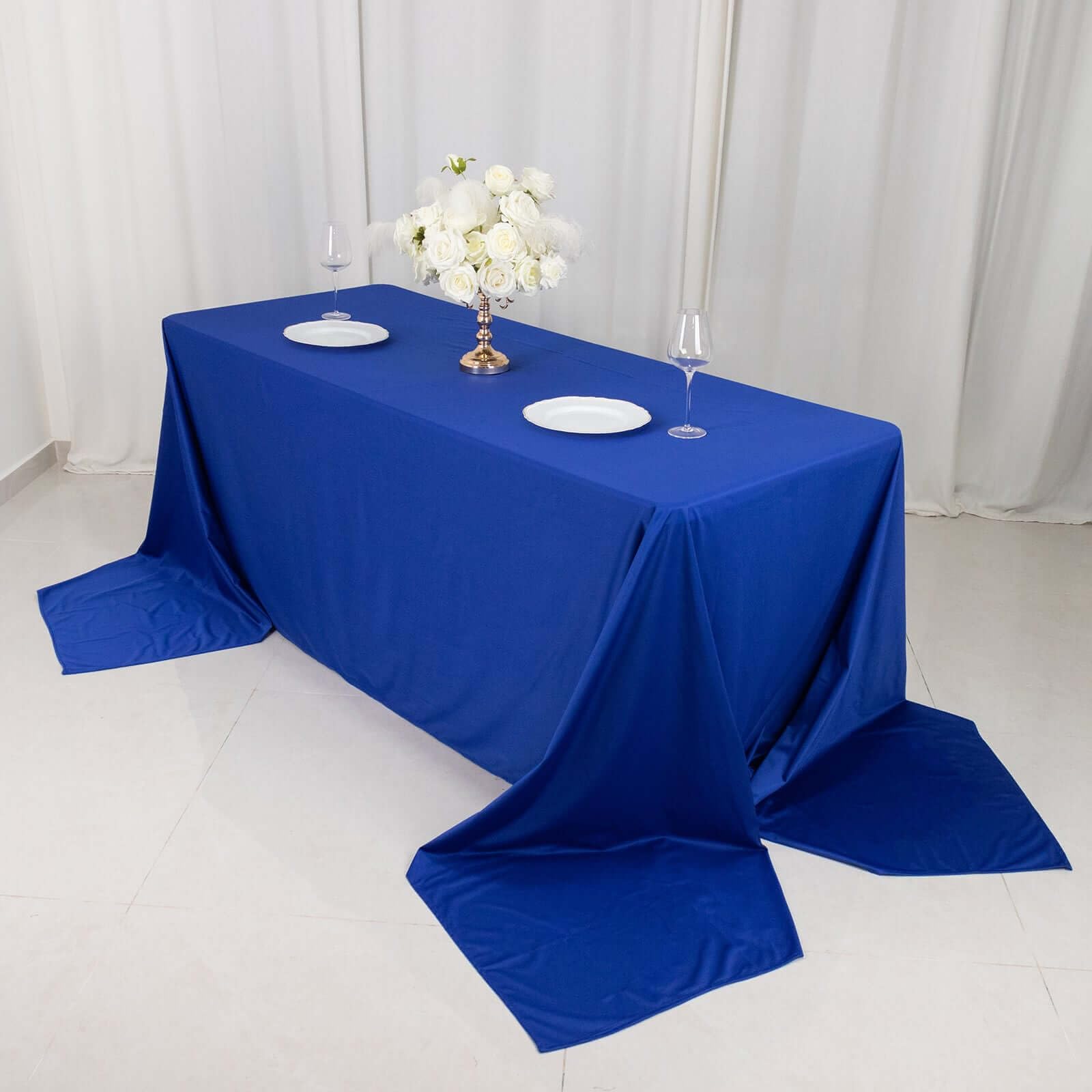 Tableclothsfactory 90"x156" Royal Blue Premium Scuba Rectangular Tablecloth, Wrinkle Free Polyester Seamless Tablecloth - Image 4