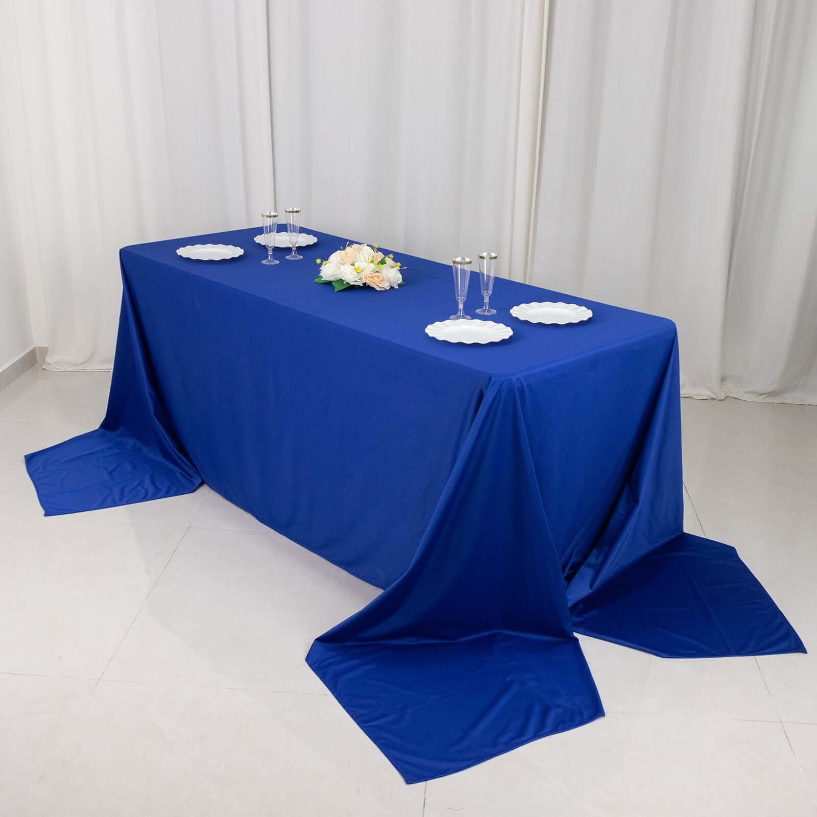 Tableclothsfactory 90"x156" Royal Blue Premium Scuba Rectangular Tablecloth, Wrinkle Free Polyester Seamless Tablecloth - Image 5