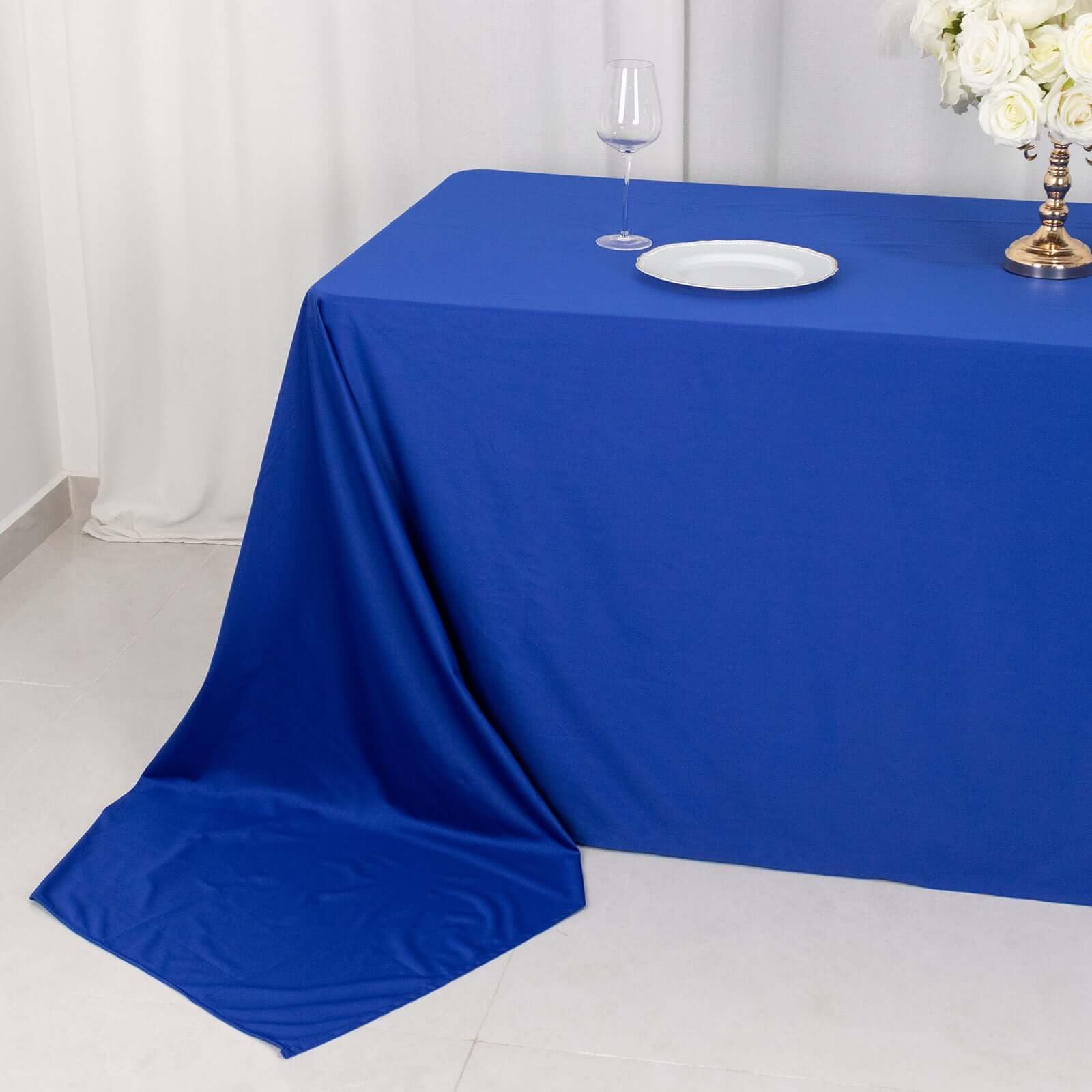 Tableclothsfactory 90"x156" Royal Blue Premium Scuba Rectangular Tablecloth, Wrinkle Free Polyester Seamless Tablecloth - Image 8