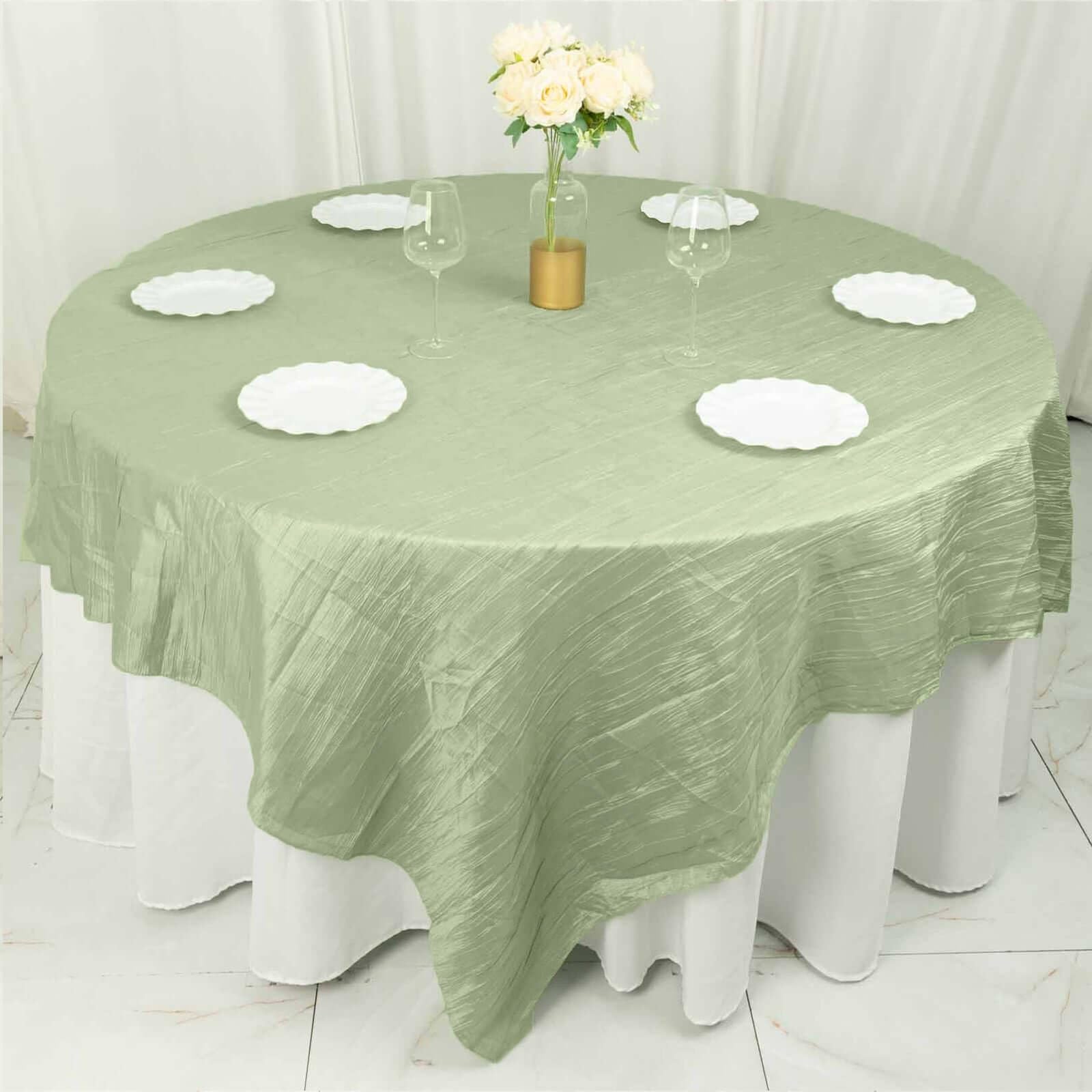 Tableclothsfactory 90"X90" Accordion Crinkle Taffeta Table Overlay - Sage Green - Perfect for Wedding, Party, Event, Banquet, and Decoration - Excellence Class and Vibrancy - Imperial Luster and - Image 8