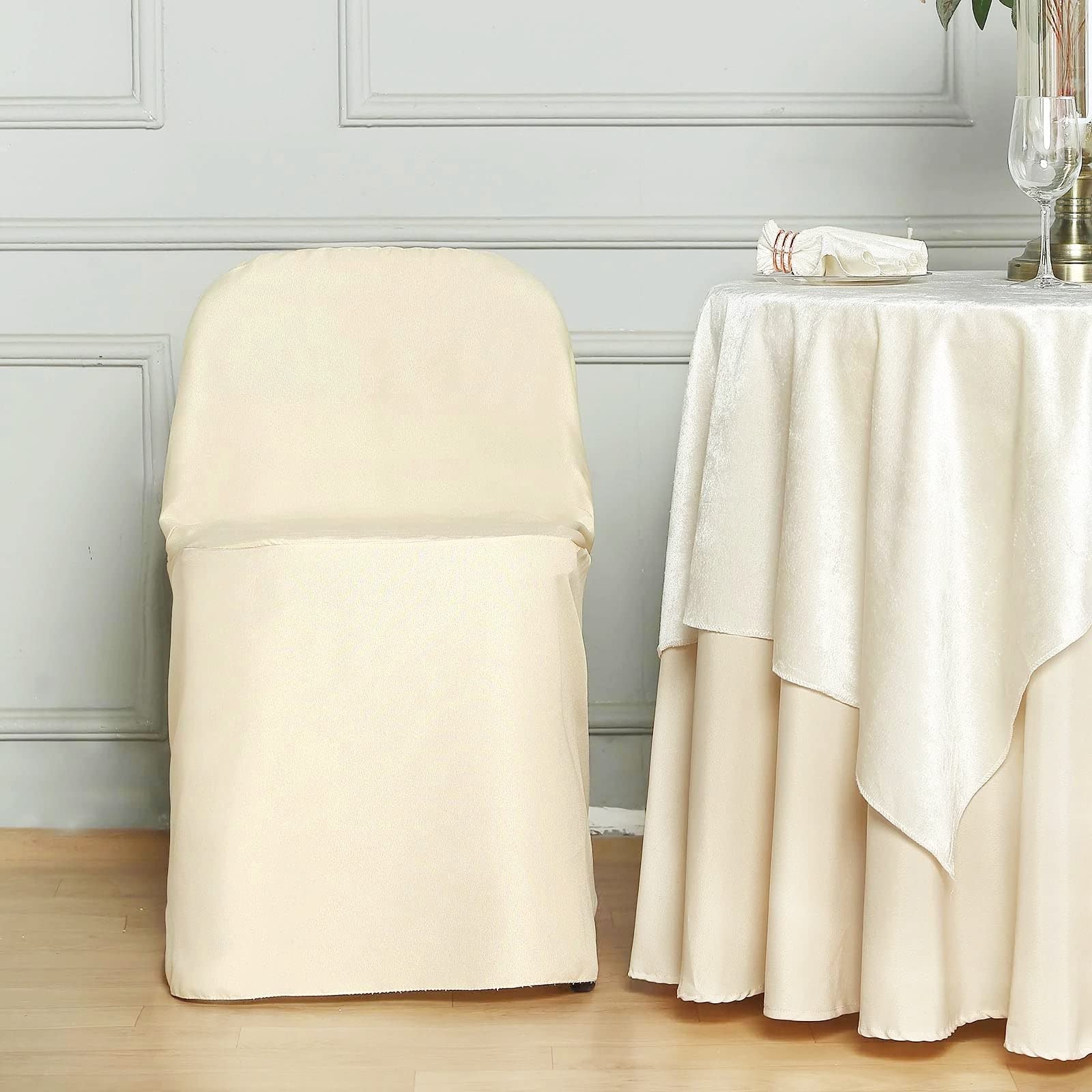 Tableclothsfactory 10PCS Beige Linen Polyester Folding Chair Cover Dinning Chair Slipcover for Wedding Party Event Banquet Catering - Image 8
