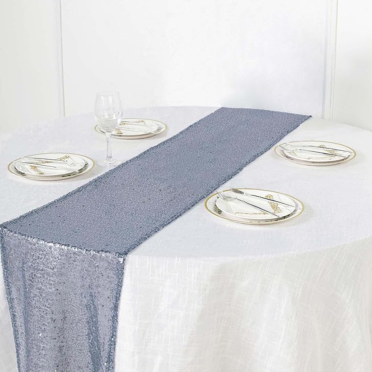 Tableclothsfactory Dusty Blue Sequin Premium Table Runners for Weddings Birthday Parties Decor Fit Rectangle and Round Table 108x12 - Image 6