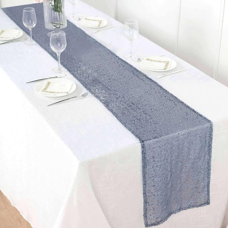 Tableclothsfactory Dusty Blue Sequin Premium Table Runners for Weddings Birthday Parties Decor Fit Rectangle and Round Table 108x12 - Image 8