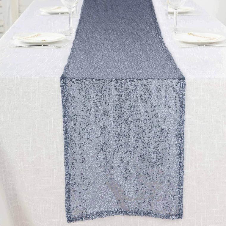 Tableclothsfactory Dusty Blue Sequin Premium Table Runners for Weddings Birthday Parties Decor Fit Rectangle and Round Table 108x12 - Image 9