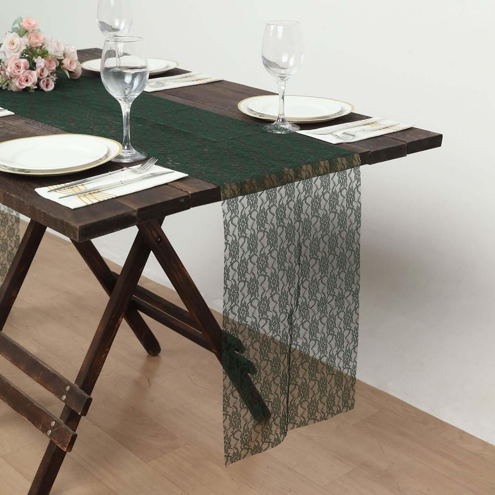 Tableclothsfactory Floral Lace Premium Table Top Runner for Weddings Birthday Party Decor Fit Rectangle and Round Table - Hunter Emerald Green - Image 6