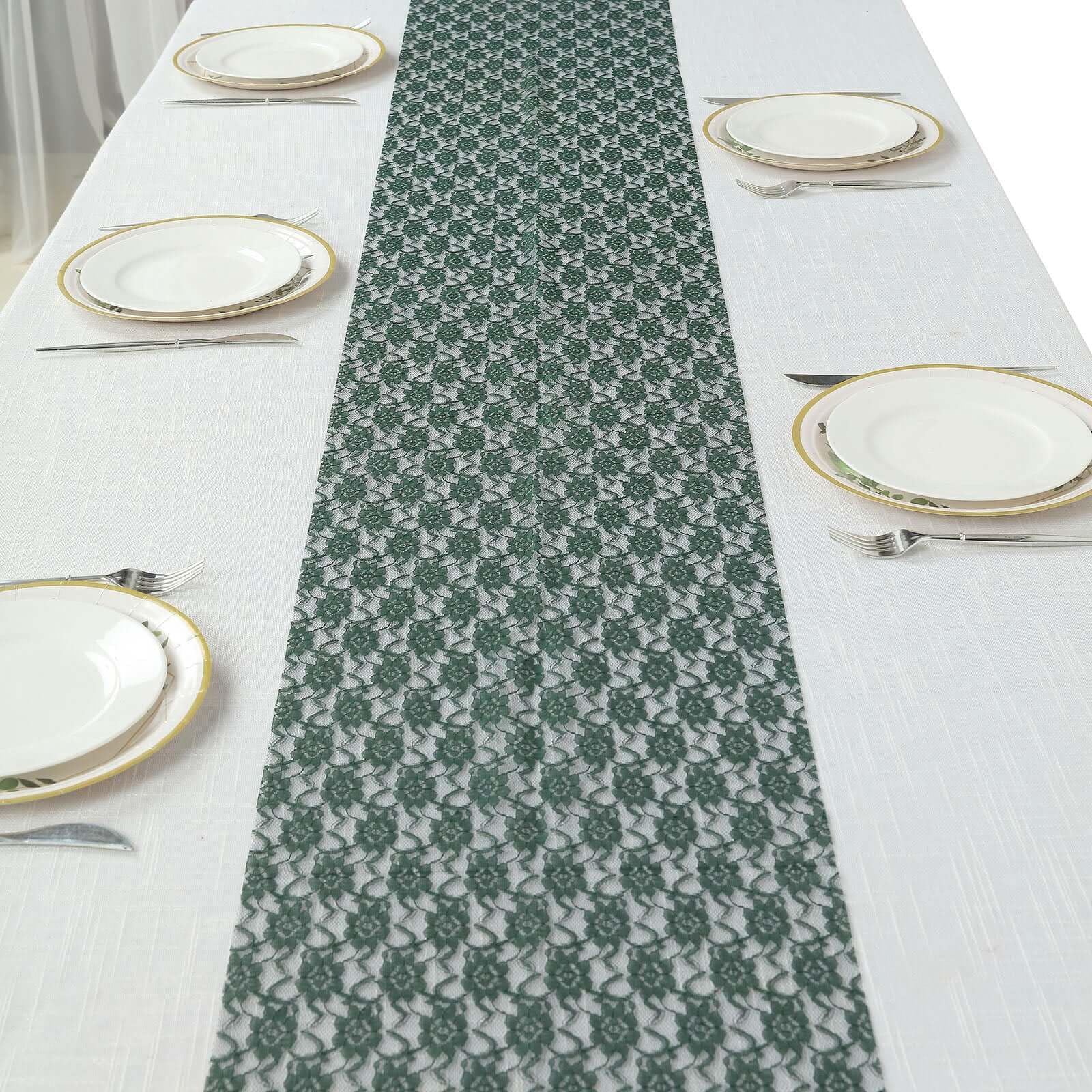 Tableclothsfactory Floral Lace Premium Table Top Runner for Weddings Birthday Party Decor Fit Rectangle and Round Table - Hunter Emerald Green - Image 7