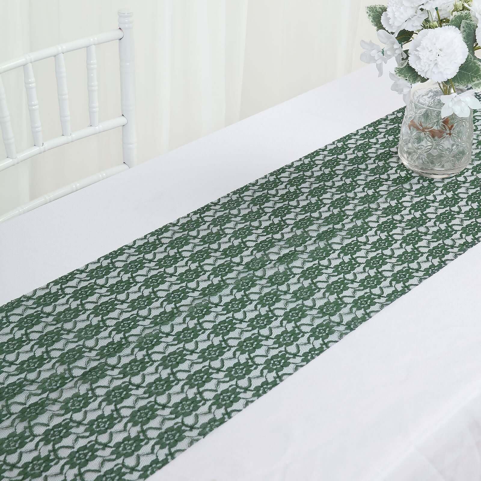 Tableclothsfactory Floral Lace Premium Table Top Runner for Weddings Birthday Party Decor Fit Rectangle and Round Table - Hunter Emerald Green - Image 9
