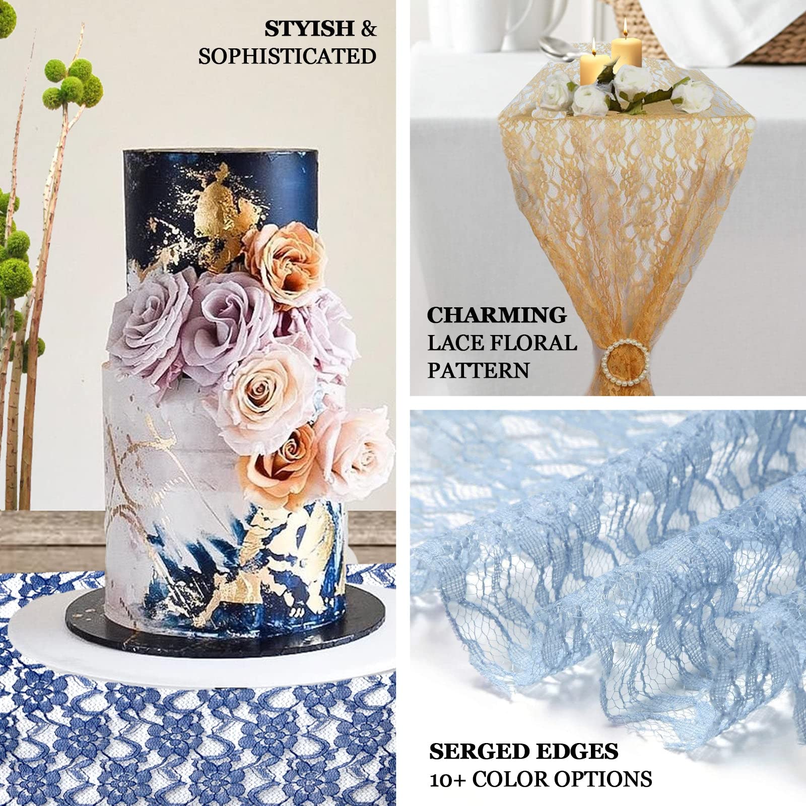 Tableclothsfactory Floral Lace Premium Table Top Runner for Weddings Birthday Party Decor Fit Rectangle and Round Table - Sage Green - Image 4