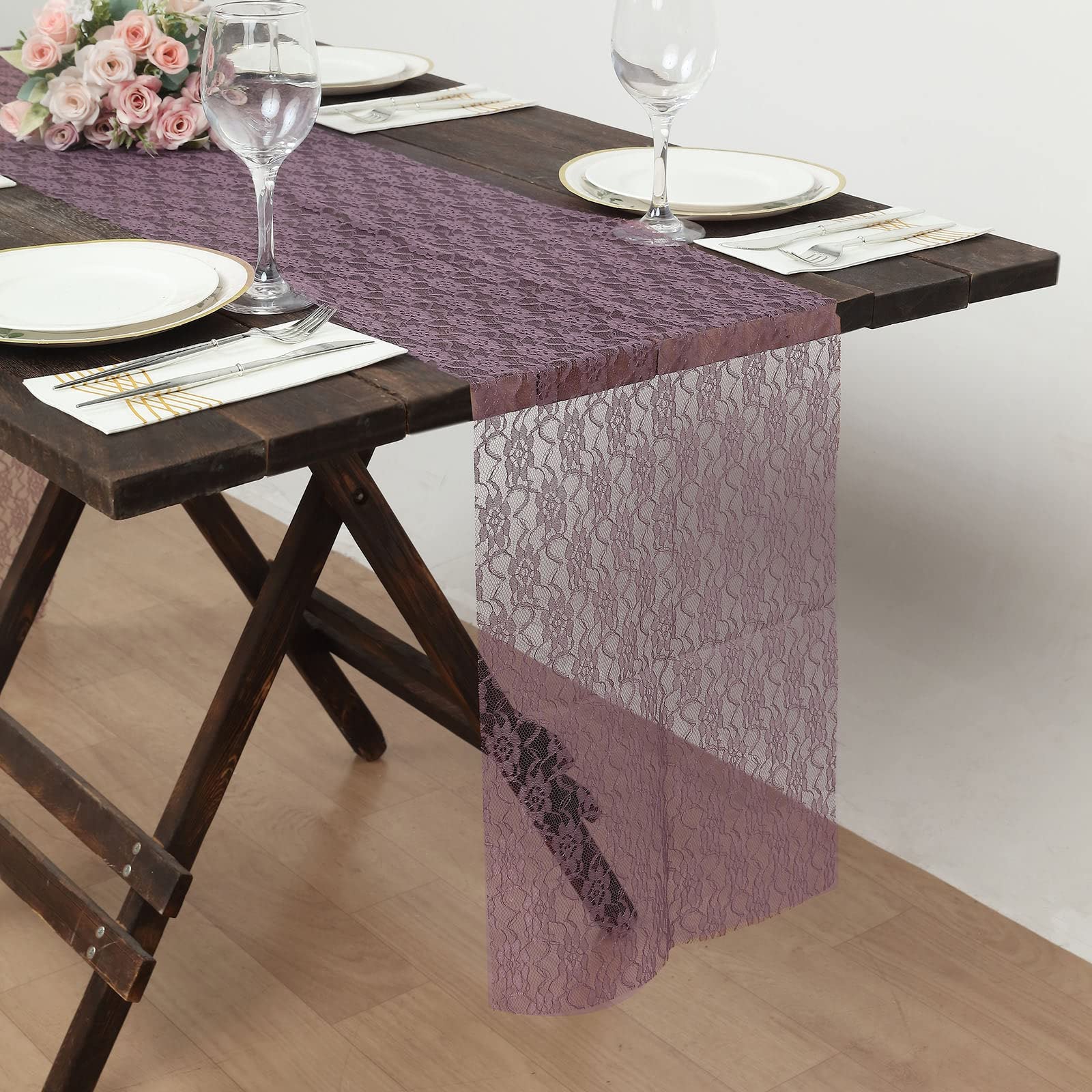 Tableclothsfactory Floral Lace Premium Table Top Runner for Weddings Birthday Party Decor Fit Rectangle and Round Table - Violet Amethyst - Image 6