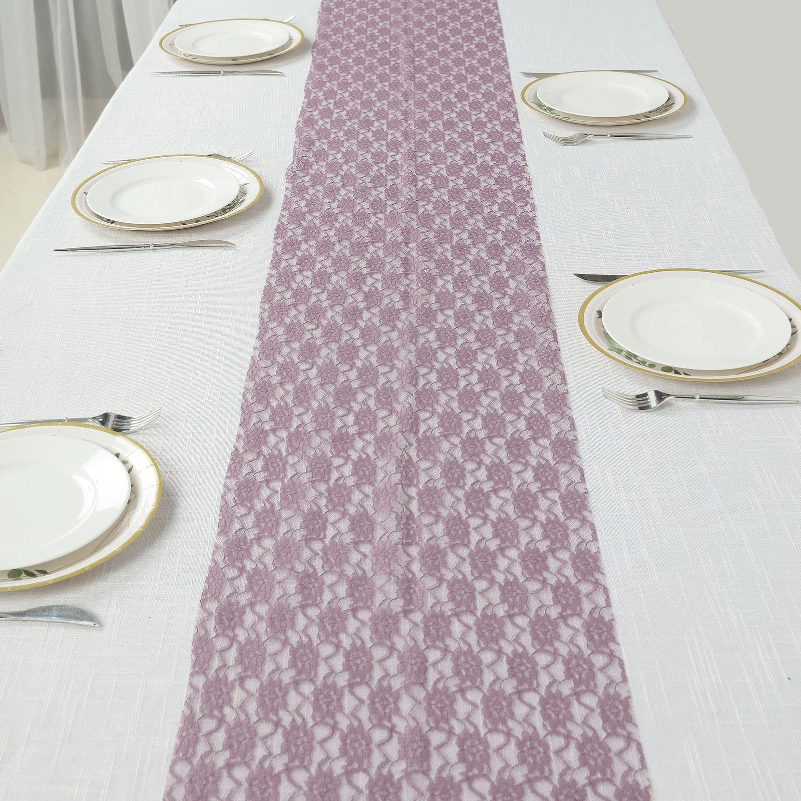 Tableclothsfactory Floral Lace Premium Table Top Runner for Weddings Birthday Party Decor Fit Rectangle and Round Table - Violet Amethyst - Image 7