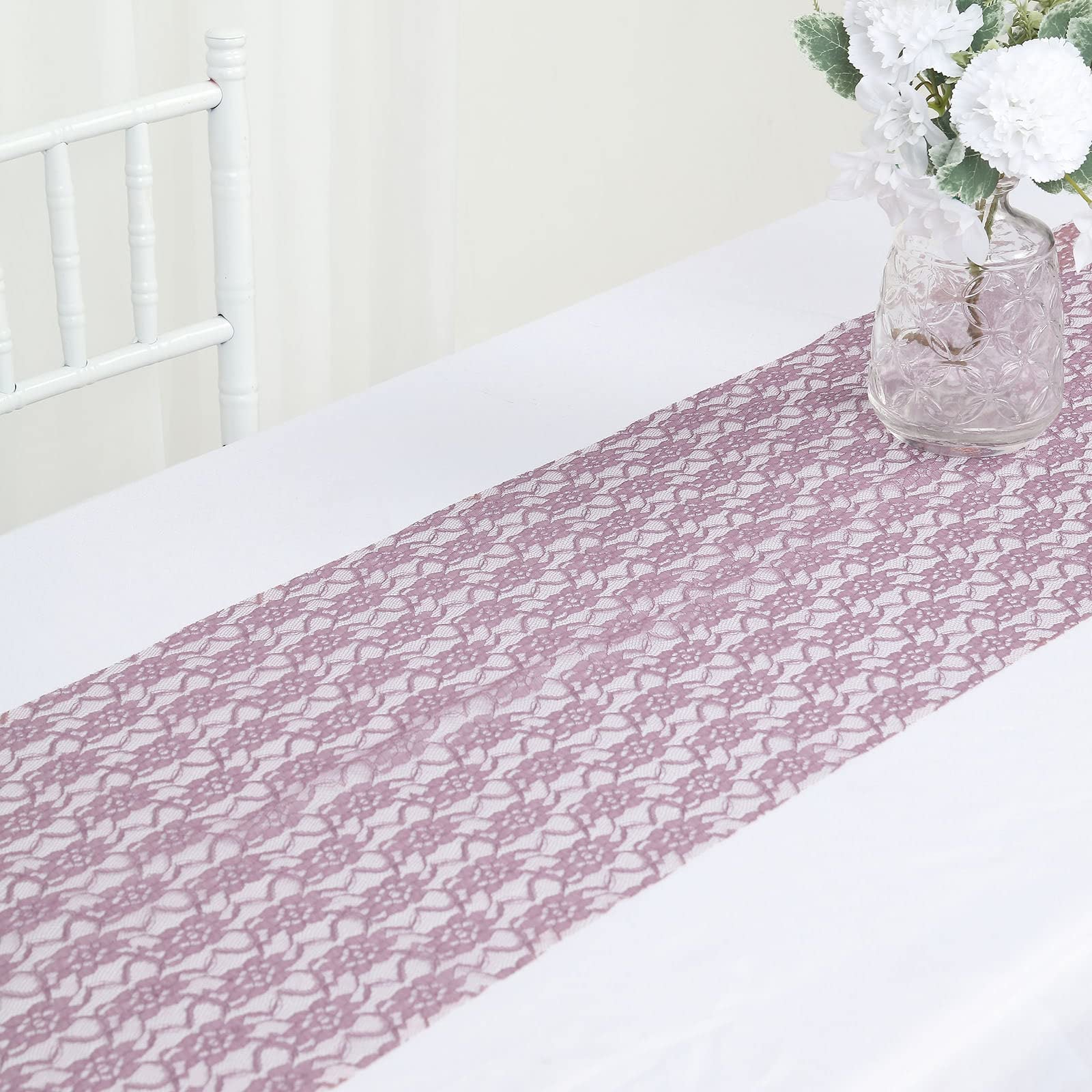 Tableclothsfactory Floral Lace Premium Table Top Runner for Weddings Birthday Party Decor Fit Rectangle and Round Table - Violet Amethyst - Image 9