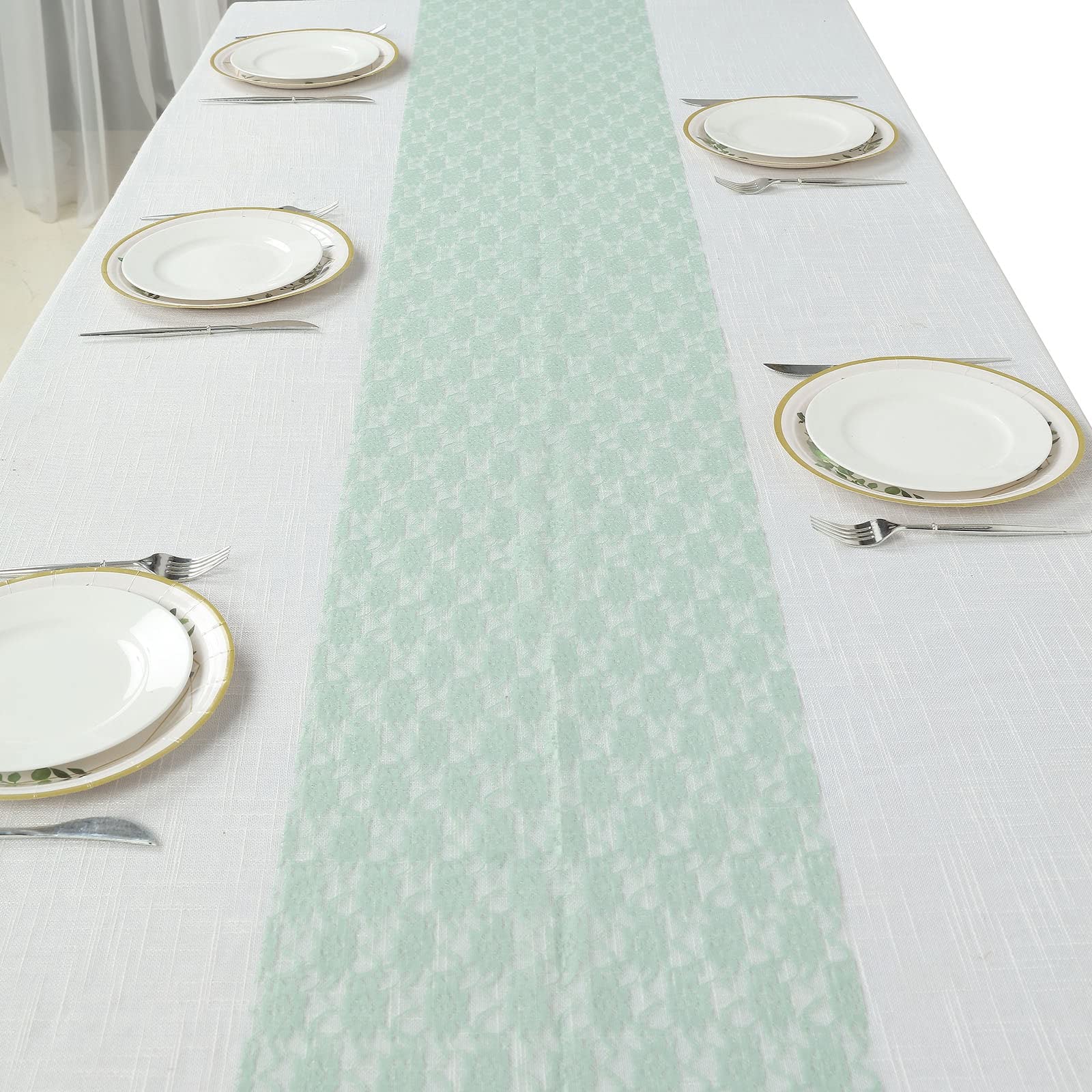 Tableclothsfactory Floral Lace Premium Table Top Runner for Weddings Birthday Party Decor Fit Rectangle and Round Table - Sage Green - Image 7
