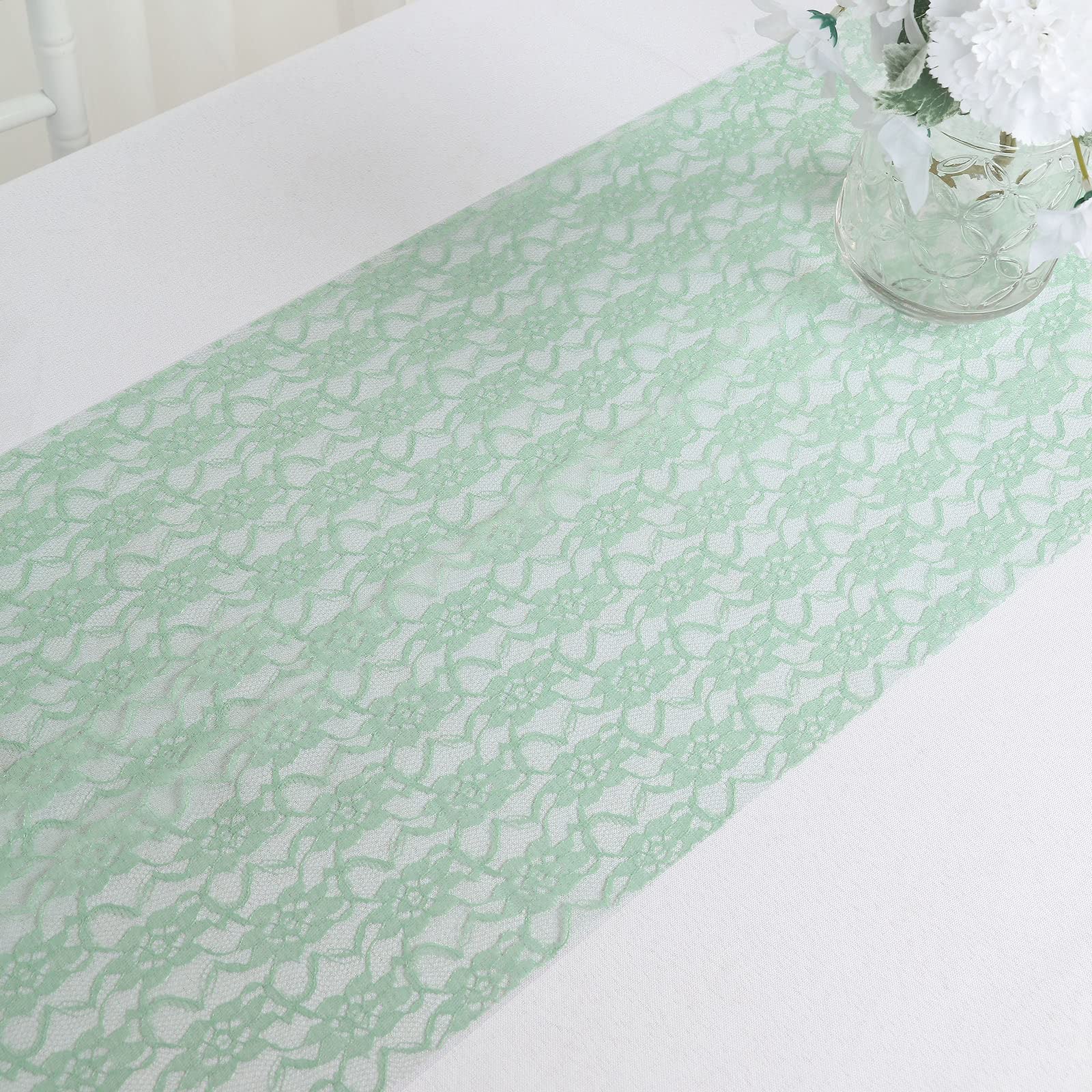 Tableclothsfactory Floral Lace Premium Table Top Runner for Weddings Birthday Party Decor Fit Rectangle and Round Table - Sage Green - Image 9