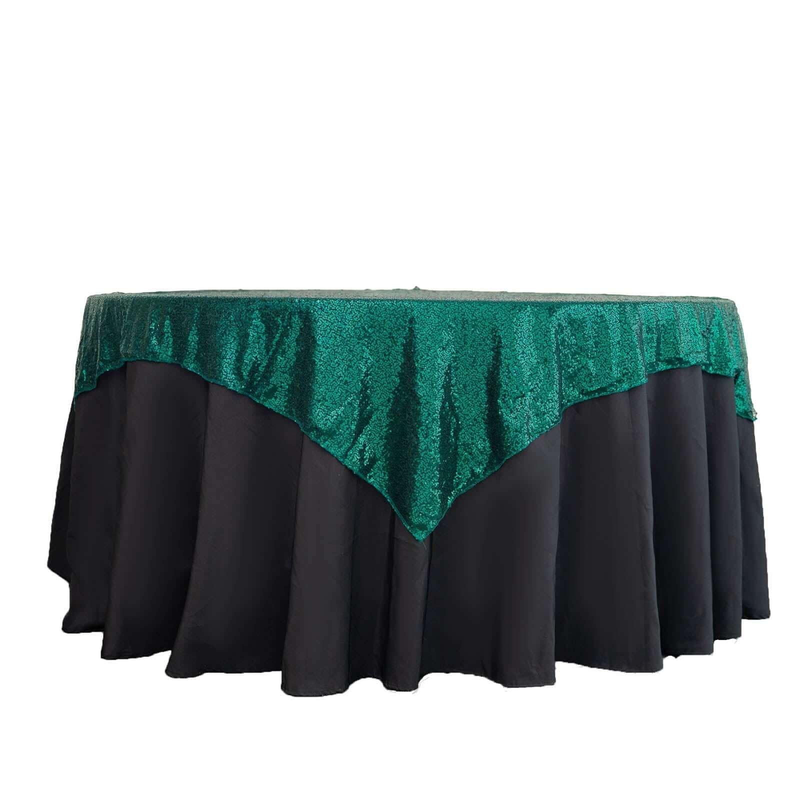 Tableclothsfactory Luxury Hunter Emerald Green Sequin Square Tablecloth Overlay Square Tablecloth Cover for Wedding Party Event Banquet - 60" x 60" - Image 3