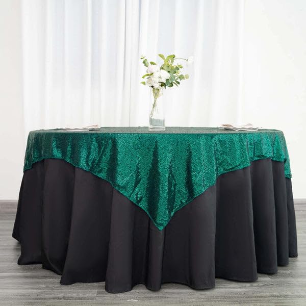 Tableclothsfactory Luxury Hunter Emerald Green Sequin Square Tablecloth Overlay Square Tablecloth Cover for Wedding Party Event Banquet - 60" x 60" - Image 6