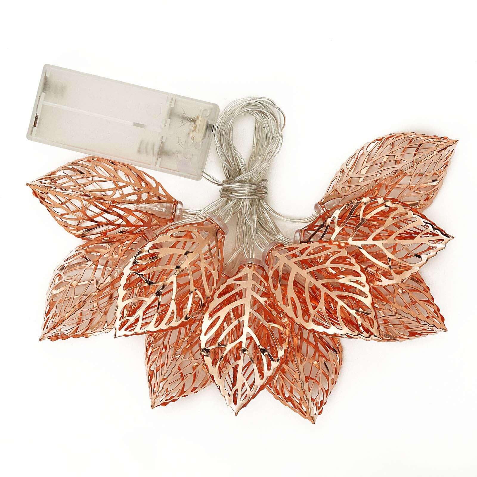 Tableclothsfactory Rose Gold 5 FT 10 LED Leafs Battery Operated Fairy String Lights Holiday Indoor Party Home Kitchen Bar Decoration - Image 3