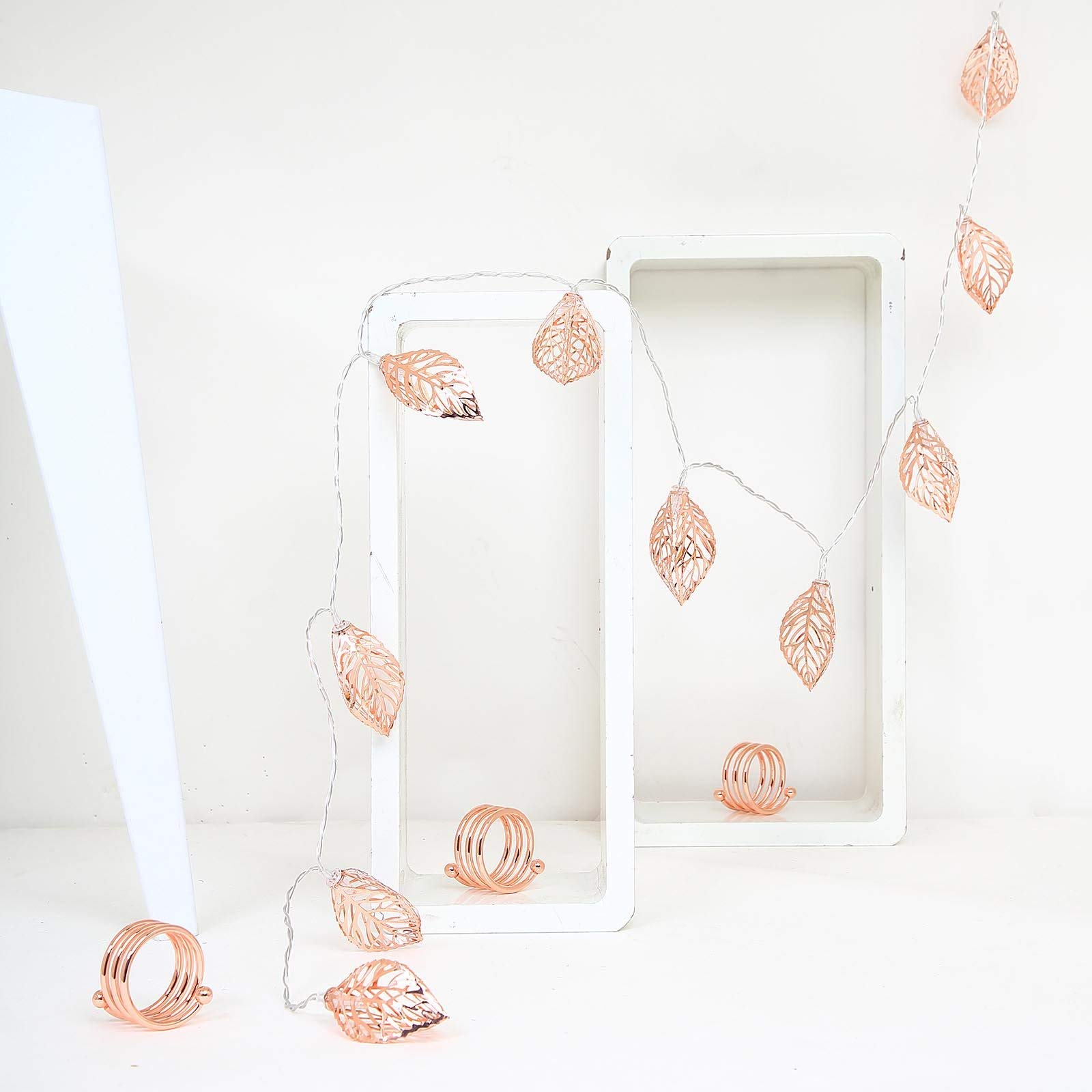 Tableclothsfactory Rose Gold 5 FT 10 LED Leafs Battery Operated Fairy String Lights Holiday Indoor Party Home Kitchen Bar Decoration - Image 6