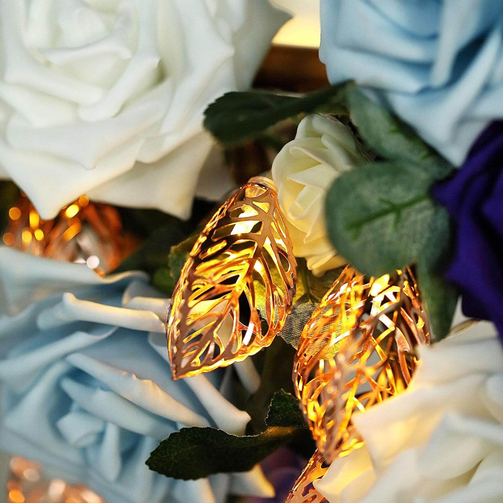 Tableclothsfactory Rose Gold 5 FT 10 LED Leafs Battery Operated Fairy String Lights Holiday Indoor Party Home Kitchen Bar Decoration - Image 8