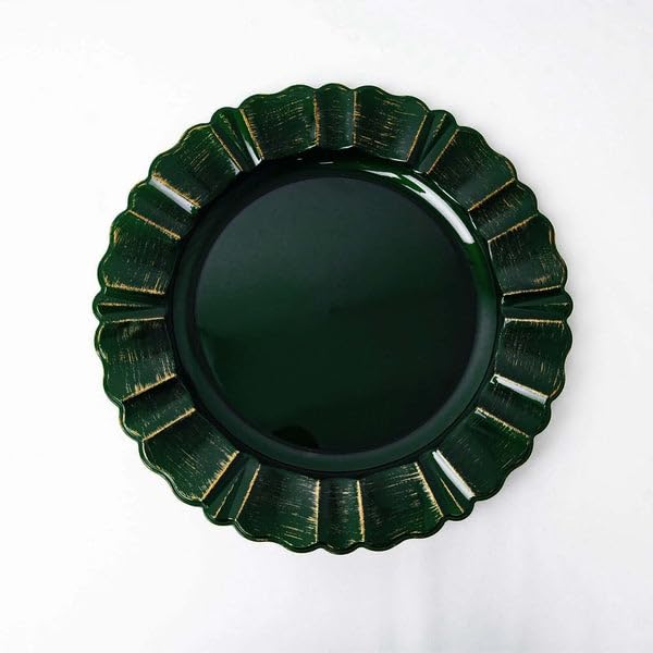 Tableclothsfactory Set of 6-13" Round - Hunter Emerald Green Plastic Charger Plates with Waved Scalloped Rim for Wedding, Outdoor Receptions, Banquets, Holiday Dinner Plates Chargers - Image 3