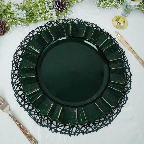 Tableclothsfactory Set of 6-13" Round - Hunter Emerald Green Plastic Charger Plates with Waved Scalloped Rim for Wedding, Outdoor Receptions, Banquets, Holiday Dinner Plates Chargers - Image 4