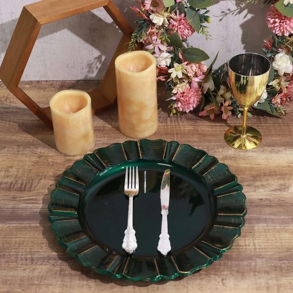 Tableclothsfactory Set of 6-13" Round - Hunter Emerald Green Plastic Charger Plates with Waved Scalloped Rim for Wedding, Outdoor Receptions, Banquets, Holiday Dinner Plates Chargers - Image 5